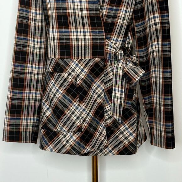 Pamela Love Retro Tie Waist Wrap Brown Plaid Blazer Womens Size Medium - Picture 5 of 13
